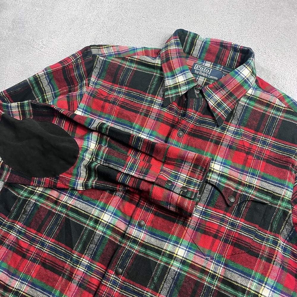 Polo‎ Ralph Lauren Flannel Shirt Jacket Shacket Heavyweight Elbow Patch L Cotton